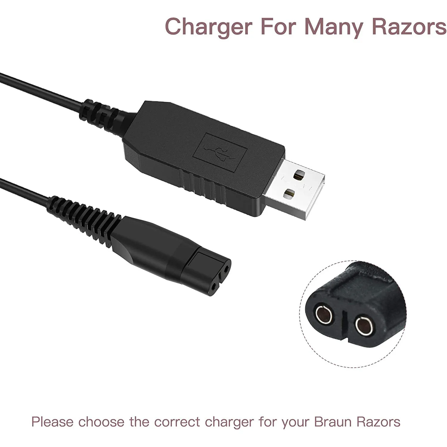 4.3V USB Charging Cable Philips Norelco Oneblade QP2520 QP2520/90 QP2520/72 QP2520/70 Shaver A00390 Series All-in-One Groomi