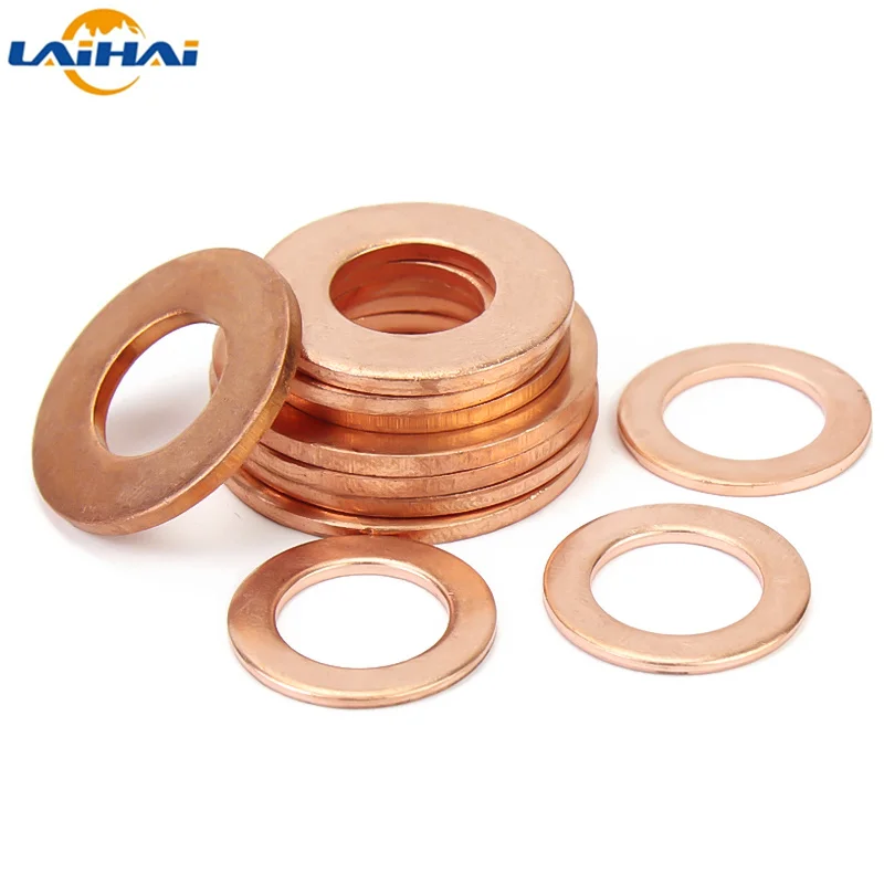 10/20/50Pcs Koper Wasmachine Effen Pakking Carterplug Olie Seal Shim Platte Ring Afdichting Plain Spacer ringen M5 M6 M8 M10 M12 M14 M16