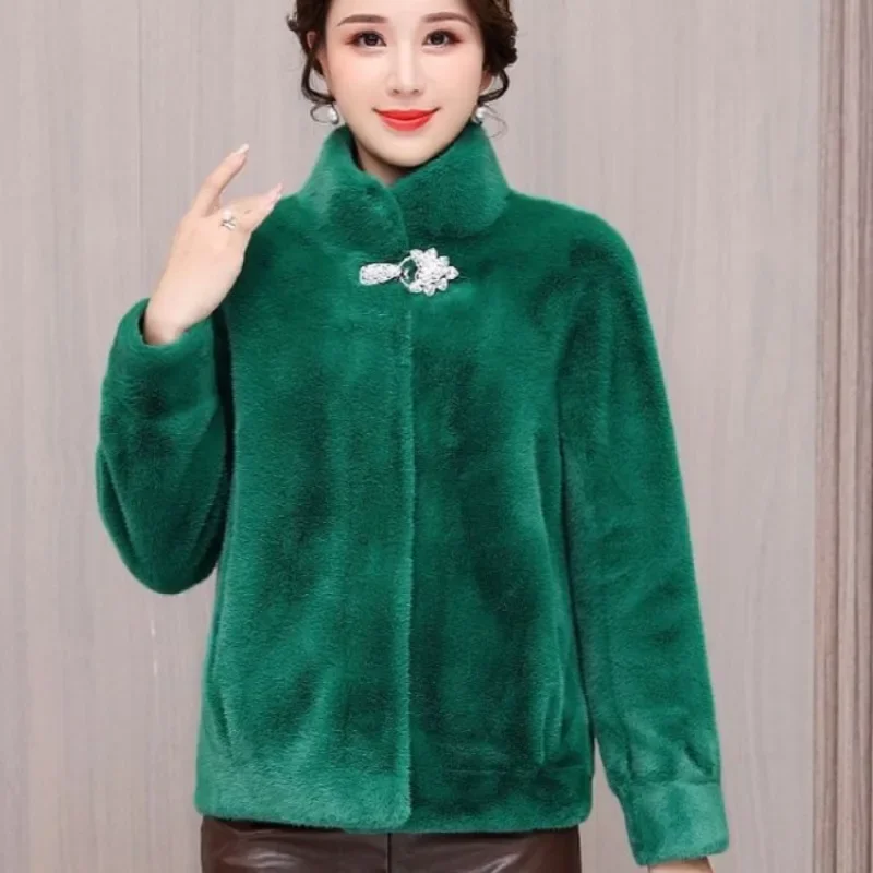 2023 New Women's Winter Imitation Mink Fur Coat Thickened Fashion Standing Neck Short Mink Fleece Small Fur Overcoat