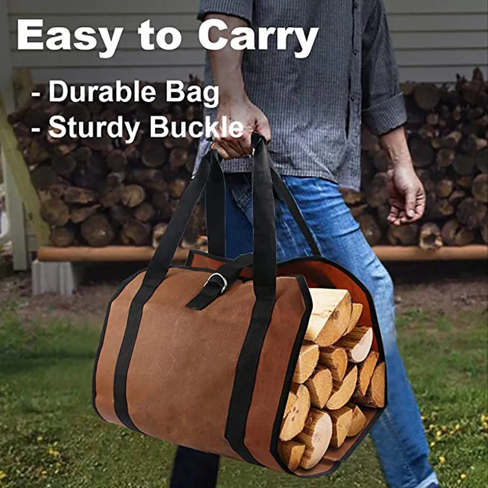 

Firewood Canvas Log Carrier Tote Bag Waxed Fireplace Large Wood Carrying Bag with Handles Security Strap Camping Outdoor Indoor
