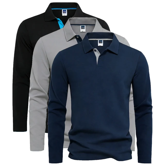 T-shirts à manches longues 95% coton pour hommes, vêtements décontractés de marque, t-shirts tendance, t-shirts noirs et blancs, polos pour hommes 1