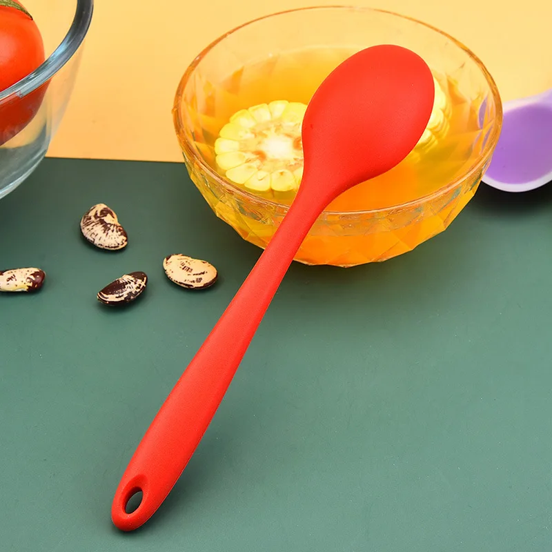 Silicone Spoon Heat Resistant Easy To Clean Non-stick Rice Spoons High Temperature Spoon Tableware Utensil Kitchen Tool 8 Colors