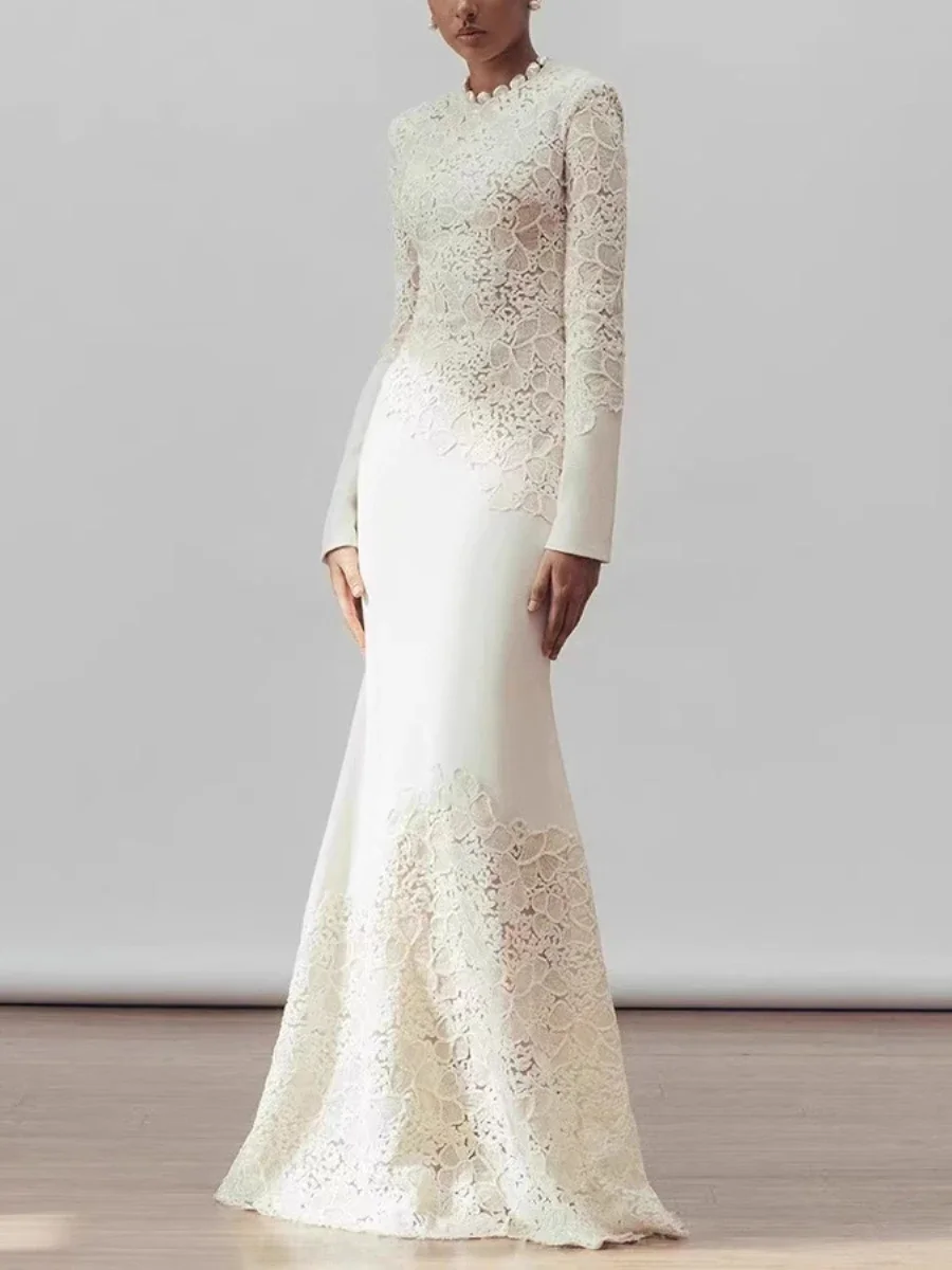 chinese dress ladies Crochet Fishtail Flare Sleeve Maxi Dress main image 0