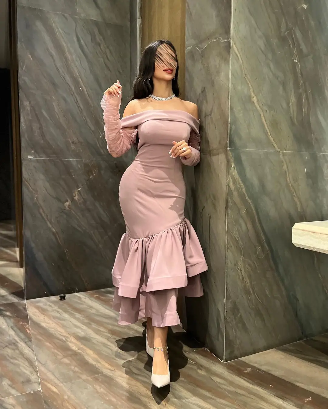 

Mermaid Off The Shoulder Prom Dresses Tiered Ankle Length Formal Occasion Dress Evening Dress