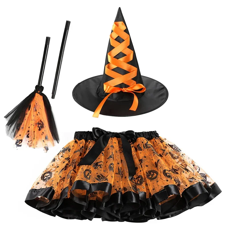 

Halloween Girls Skirt 3Pcs Outfits For Kids Christmas Carnival Party Cosplay Costume Mesh Tutu Skirt 1-8 Years Children Clothing