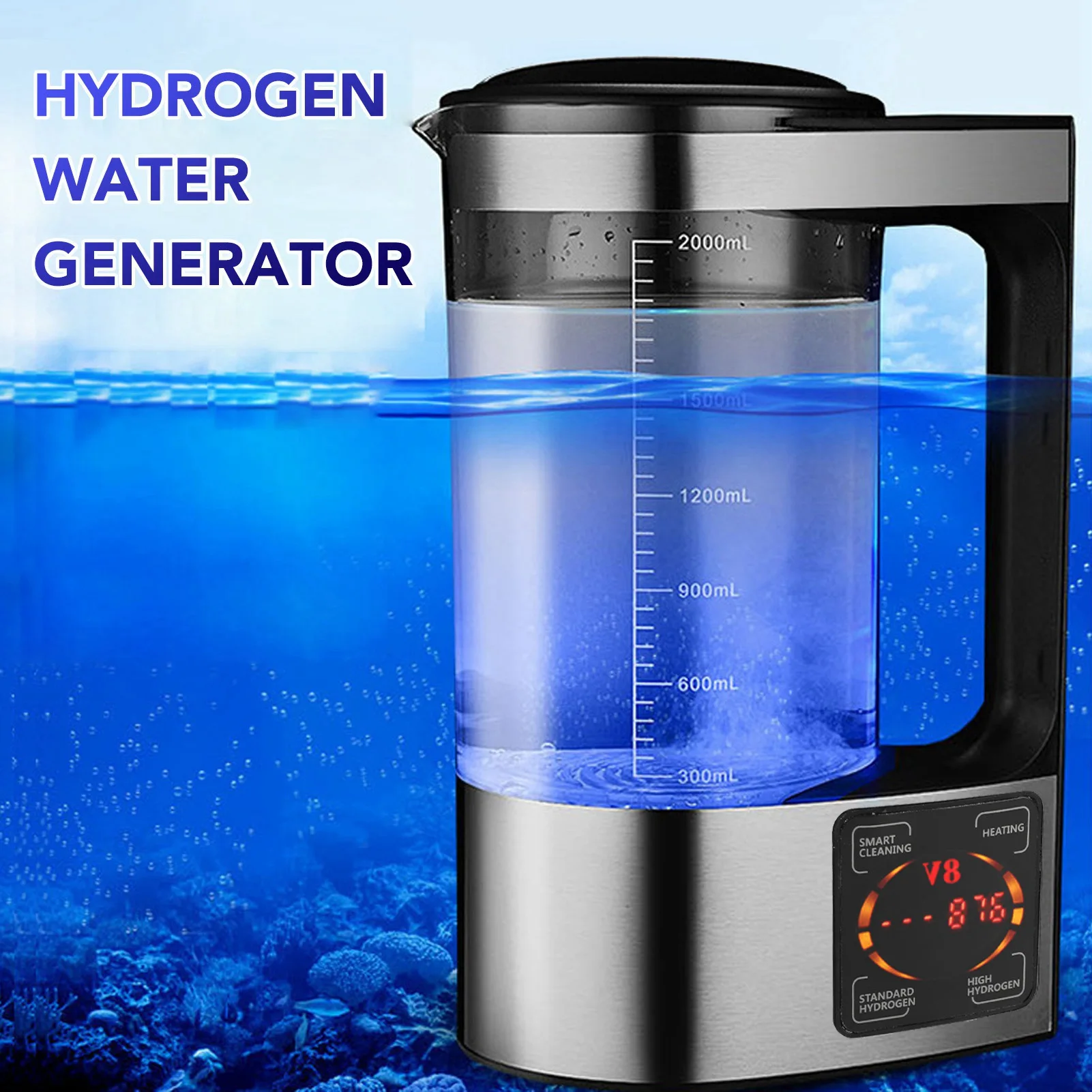 Hydrogen Water Generator 2L Hydrogen Rich Water Machine 220W SPE PEM Technolog Constant Temperature Heating Hydrogen Generator Water Kettle 110-220V