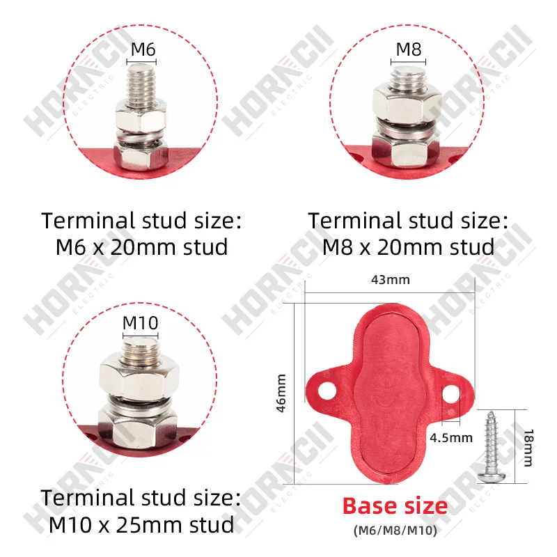 Wire Connectors Busbar Connector Terminal Block Stud M6 M8 M10 DC 48V Busbar Terminal Stud Positive Negative Junction Fixed Wiring Bolt For Truck RV Ship Boat