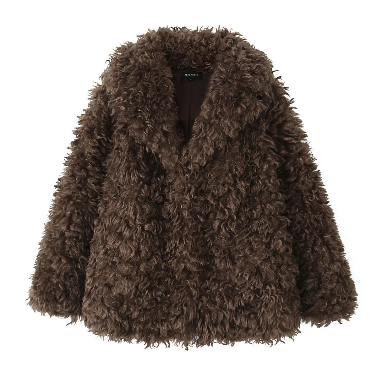 thumbnail image 1 of HH TRAF Chaqueta de piel sintética rizada de invierno para mujer 2024, abrigo ajustado liso con bolsillos laterales y solapa de manga larga, abrigo informal holgado y cálido para mujer, 1 of 4