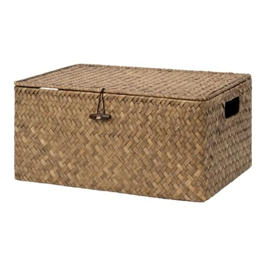 Wicker Baskets with Lid for Organizing Seagrass Storage Baskets for Shelves Decorative Box with Built-in Handles Brown Large 1
