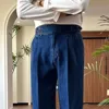 High Quality Double Pleated Jeans Straight Leg Pant Naples Straight Tube Loose Washed High Grade Business Pant Men Dress Trouser 3