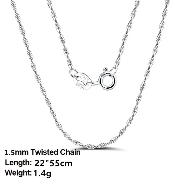 necklace set KISS MANDY 16-24inch Thin 100% 925 Sterling Silver Rose Gold Twisted Curb Singapore Rope Chain Necklace For Pendants collares earrings 925 Silver Jewelry