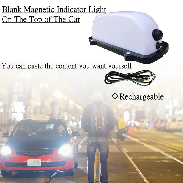 Segnale Taxi LED Ricaricabile USB - Base Magnetica Impermeabile, Colore Bianco