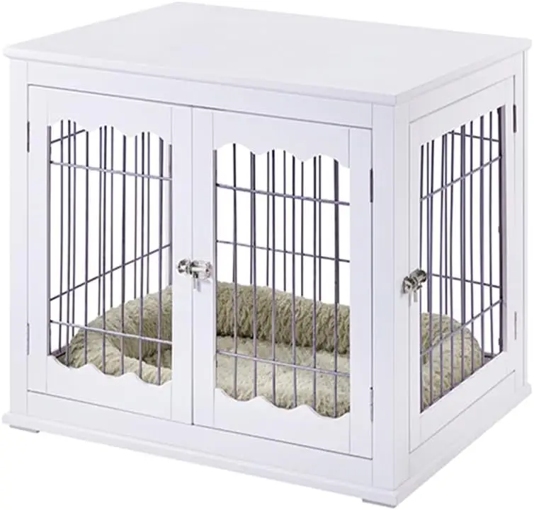 

unipaws Furniture Style White Dog Crate for Medium Large Dogs, Indoor Aesthetic Dog Stuff Kennel, Modern Decorative Wood Wire