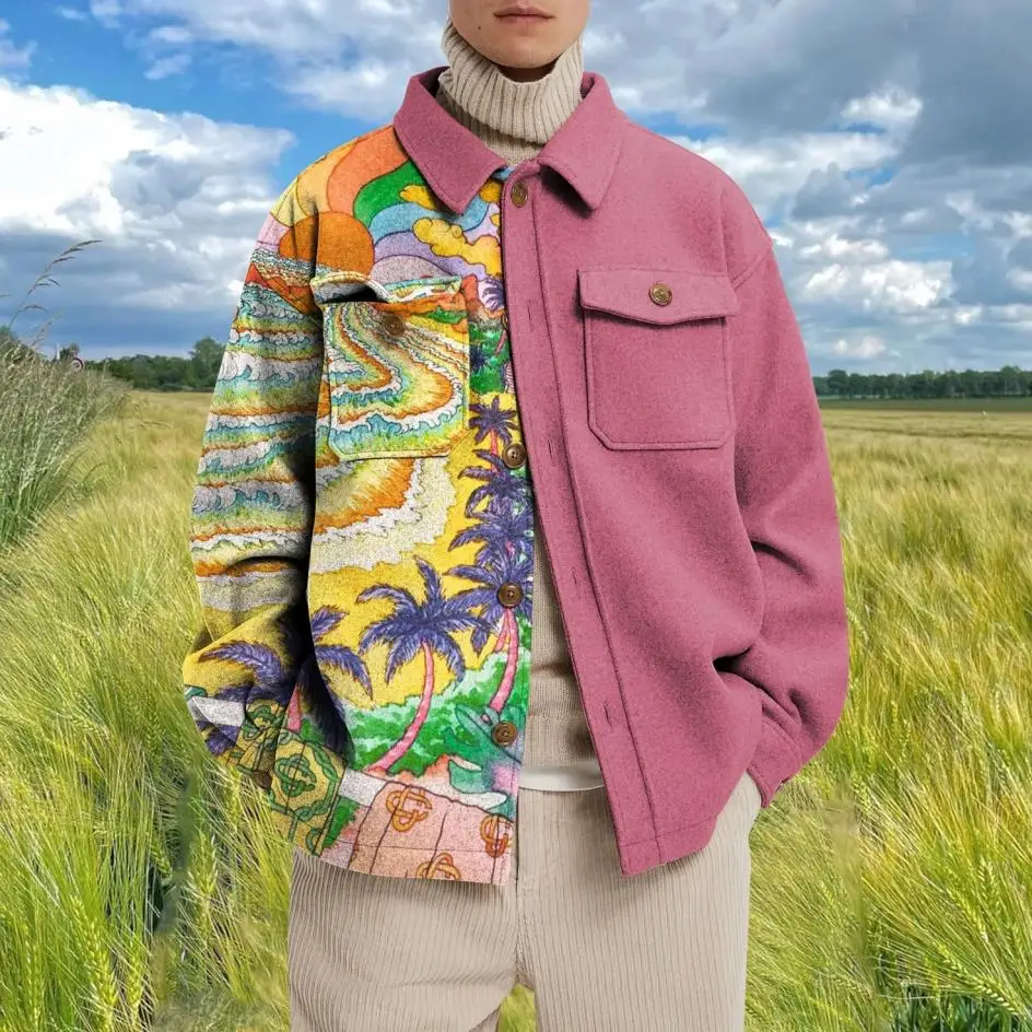 2022 Autumn and Winter Fashion New Men's Casual Lapel Hoodless Jacket / Male Slim Plaid Woolen Coat