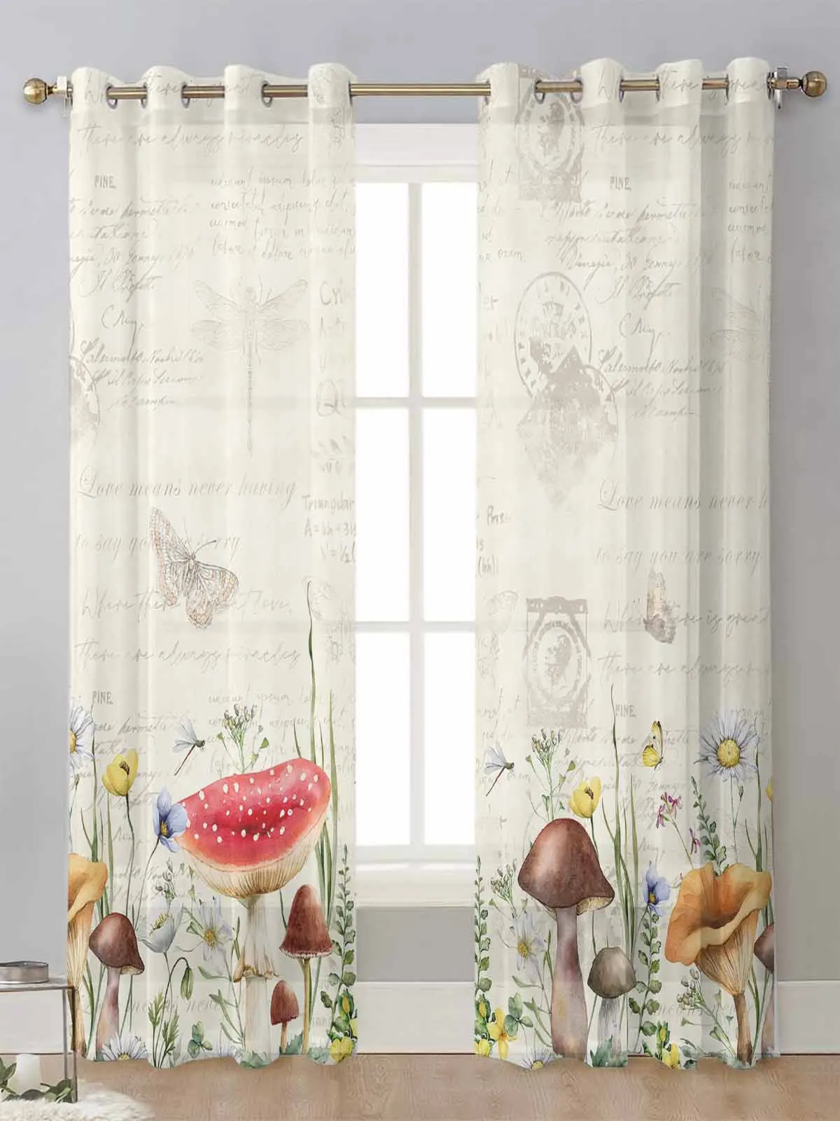 

Mushroom Flower Plants Sheer Curtains For Living Room Window Transparent Voile Tulle Curtain Cortinas Drapes Home Decor