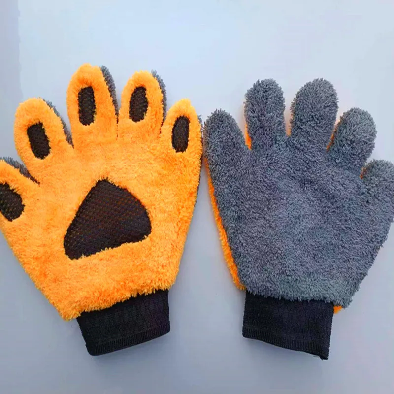 Car Cleaning Gloves Coral Velvet Five-finger Big Bear Paw Wipe Car Dust Removal Wash Thumb Gloves Wash Supplies Tools