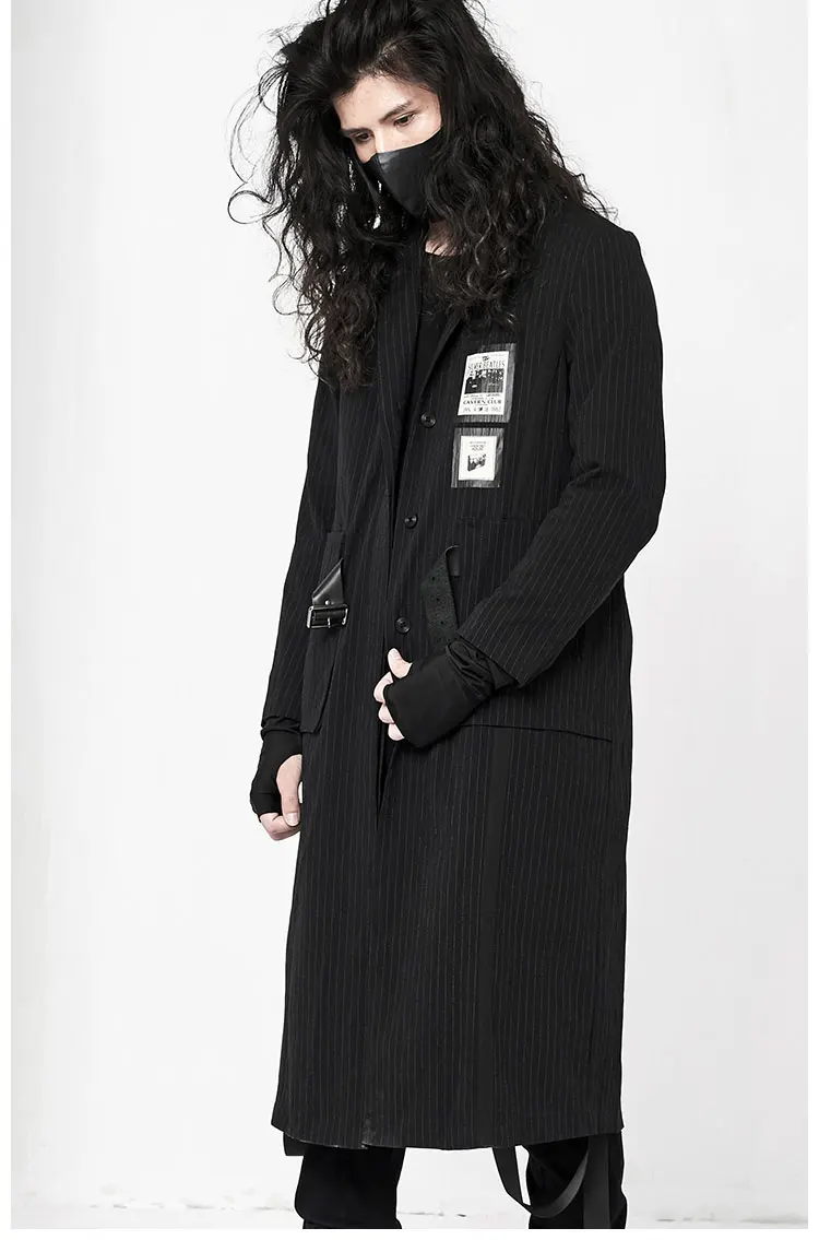 

Dark Pattern Trench Coat Man Yamamoto Style Design Personality Coat Over The Knee Robes Autumn And Winter Yuppie Handsome