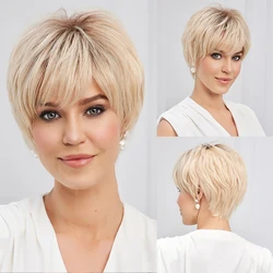 Ombre Blonde Remy Human Hairs Pixie Cut HD Lace Front Wig for Black Woman 100% Human Hair Bob Natural Short Layered Lace Wig