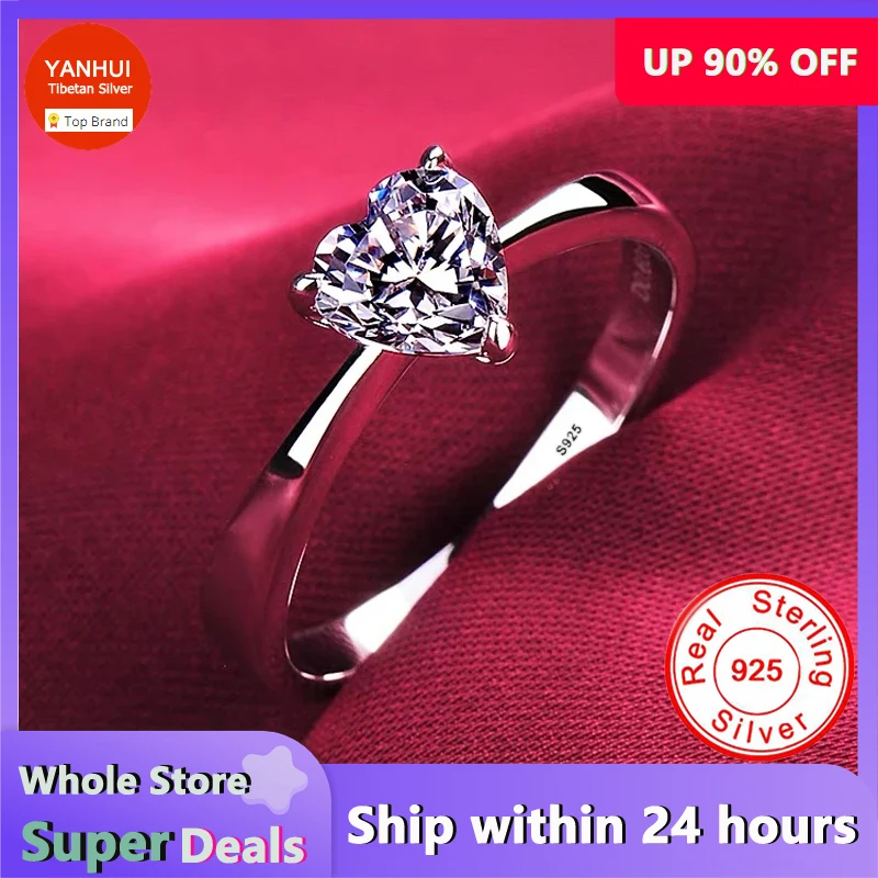 Women's Romantic Heart Ring Gift Jewelry, 100% Certified Silver 925 Rings, Natural Sparkling Zirconia Diamant Wedding Band Bride