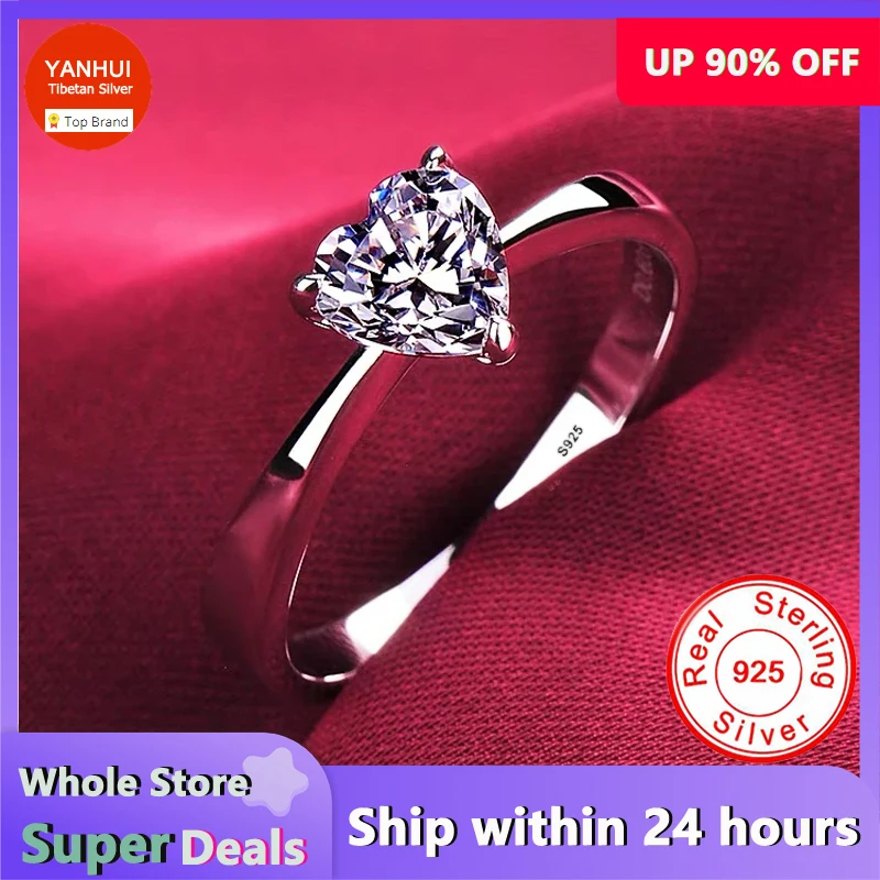 

Women's Romantic Heart Ring Gift Jewelry, 100% Certified Silver 925 Rings, Natural Sparkling Zirconia Diamant Wedding Band Bride