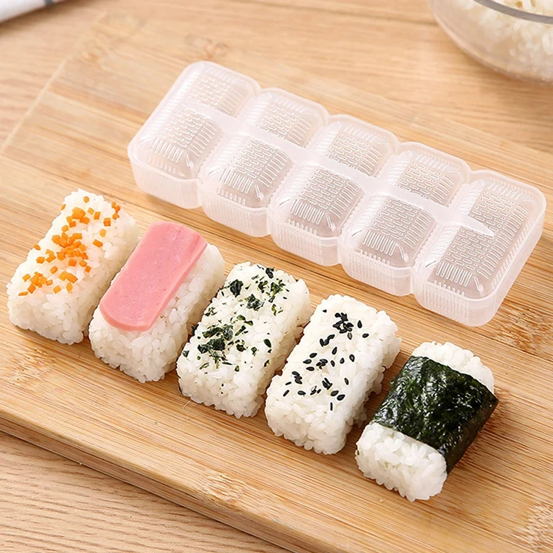 Rice Ball Mold 5/1 Grids Rice Ball Mold Mini Square Sushi Set Non-stick Pressure Storage Box Lunch Tool DIY Home Kitchen Clear Onigiri Molds