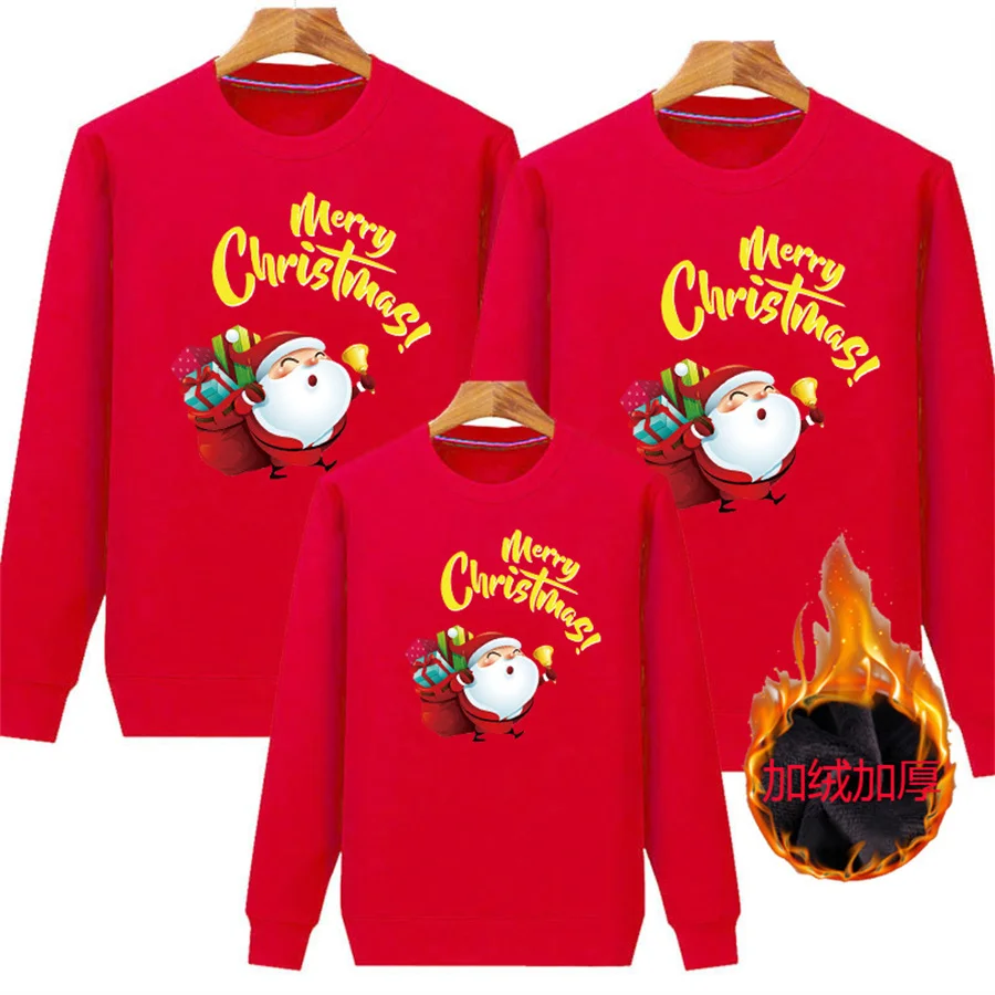 Sudadera con capucha familiar, conjuntos navideños a juego, ropa cálida para niños, sudadera y suéter de terciopelo, regalo de Papá Noel para adultos y niños