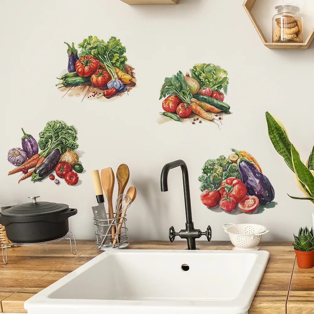 1pcs creative painted fruits and vegetables kitchen dining room home beautification wall stickers self-adhesive