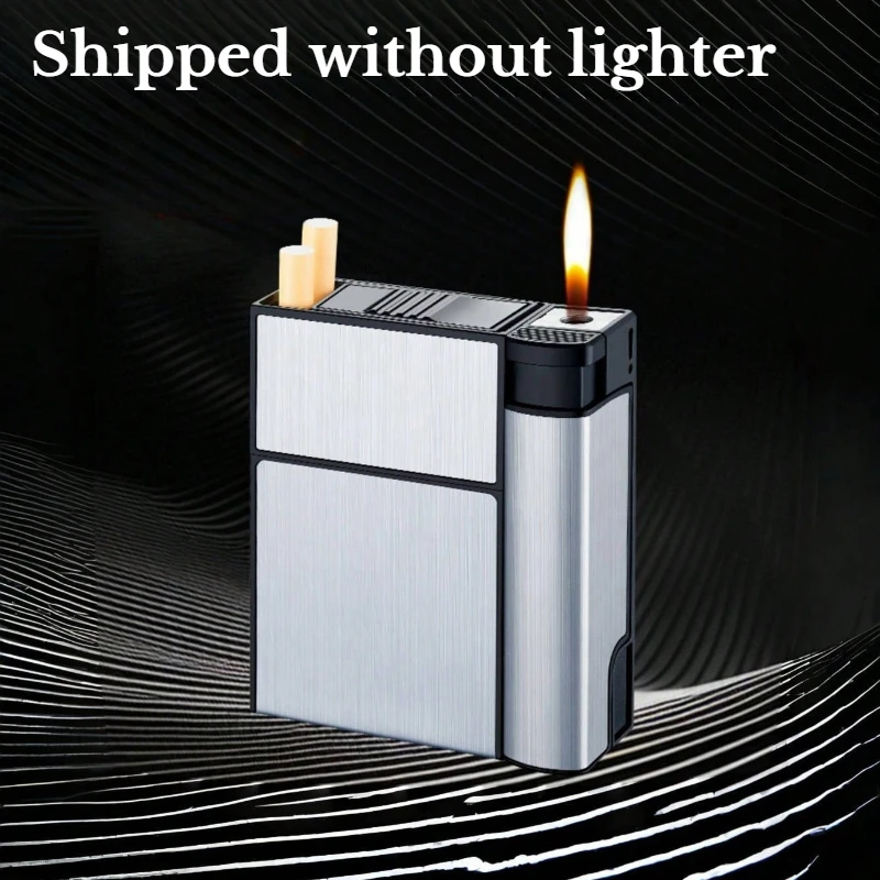 Stylish Metal Cigarette Case with Built-In Lighter, Anti-Pressure & Moisture-Proof Design, Holds 20 Standard Cigarettes
