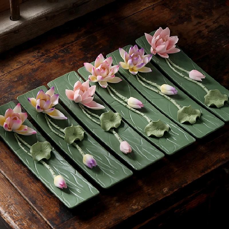 0023 Ceramic Handmade Lotus Incense Holder Zen Incense Burner Creative Design Room Decorations Birthday Gift Tray Base