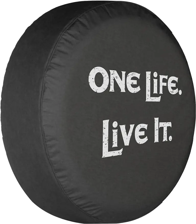 

32-дюймовый чехол для запасной шины One Life Live It (черный джинсовый винил) с белым принтом, Сделано в США