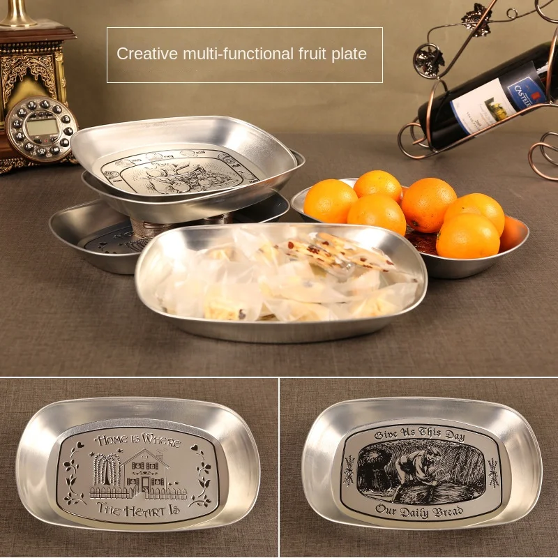 

European Retro Iron Tray Boat Fruit Plate Tinplate Small Tray Fruit Plate Retro Metal Snack Dish