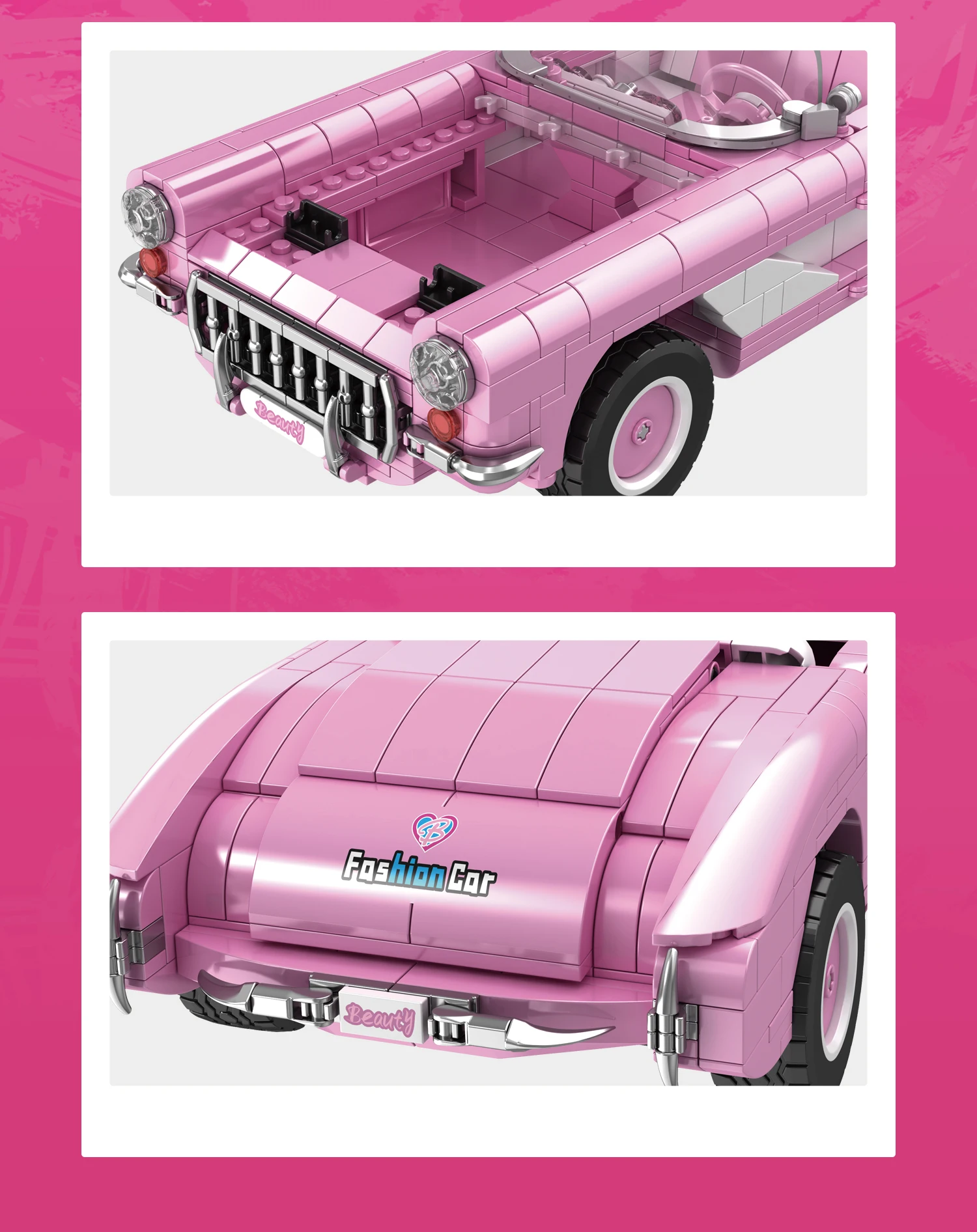 898PCS MOC Technische Rosa Sport Auto Bausteine Cartoon Anime Figur Racing Modell DIY Montage Spielzeug Mädchen Weihnachten Geschenk – Detail 5