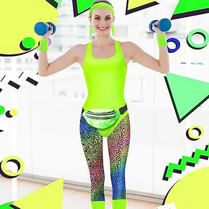 80s Workout Clothing Set 80s Party Costumes For Women Dance Party Leggings Leg Warmers Fanny Pack Earrings Headband Accessories