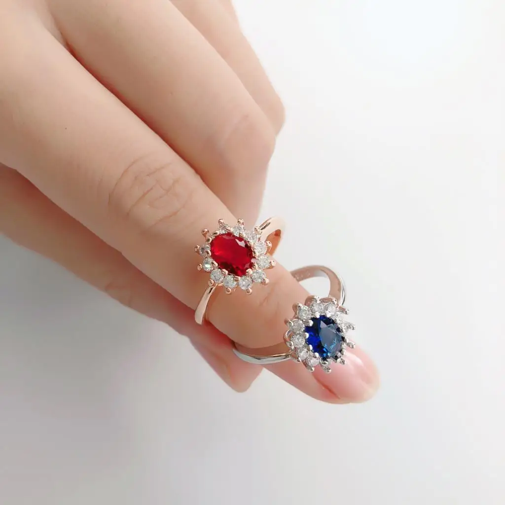 Princess Kate Rings For Women Blue Crystal Wedding Engagement Bridal Promise Marriage Ring For Bride Female Fashion Jewelry R076 womens ring