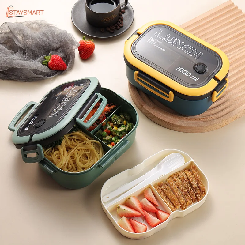 Single Double-layer Lunch Box Portable Compartment Fruit Food Box Microwave  Lunch Box with Fork and Spoon Picnic Fresh Box