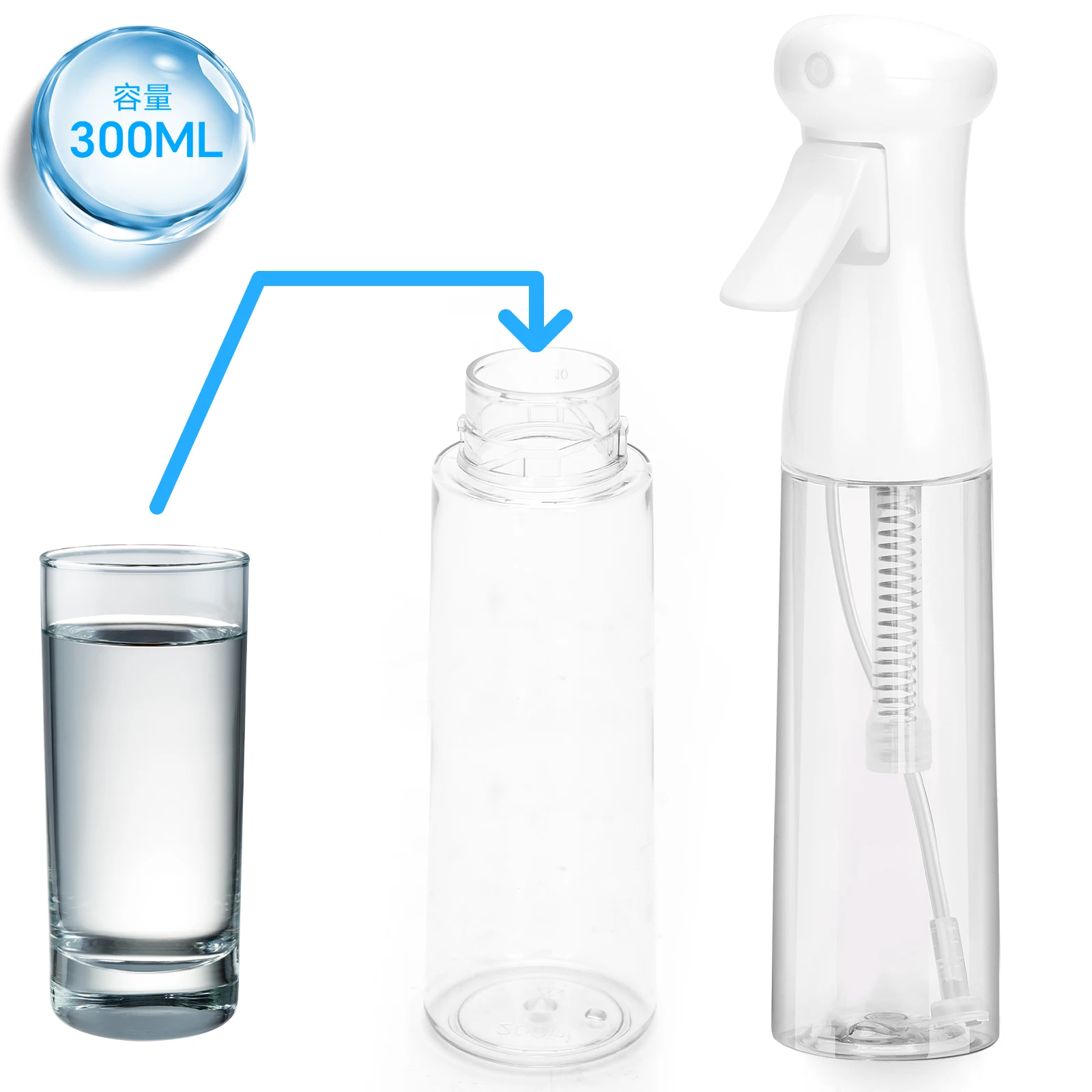 Continuous Mist Refillable Hair Spray Bottle - 300/200ml Capacity