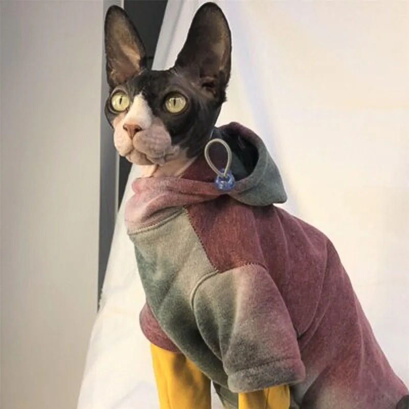 Sphynx Cat Clothes Winter Warm Faux Fur Sweater Outfit, Fashion high Collar  Coat for Cats Pajamas for Cats and Small Dogs Apparel, Hairless cat Shirts