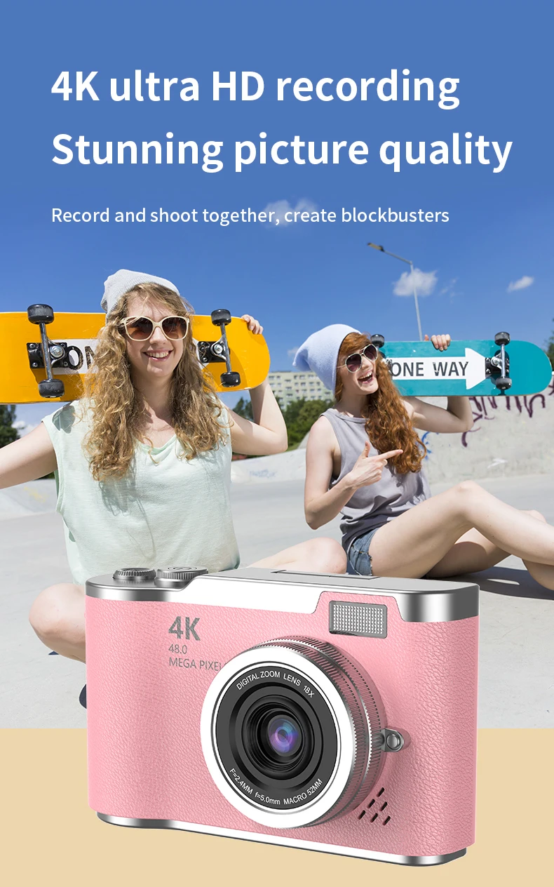 Digital Camera，2.4-inch HD rotating screen，4K video recording，800mAh battery capacity，48 megapixels，Beauty function，Ins  style - 6