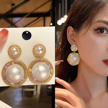 New Large Crystal Pearl Drop Earrings For Women Earing Jewelry Earings Korean Fashion European American Big Earrings Party
