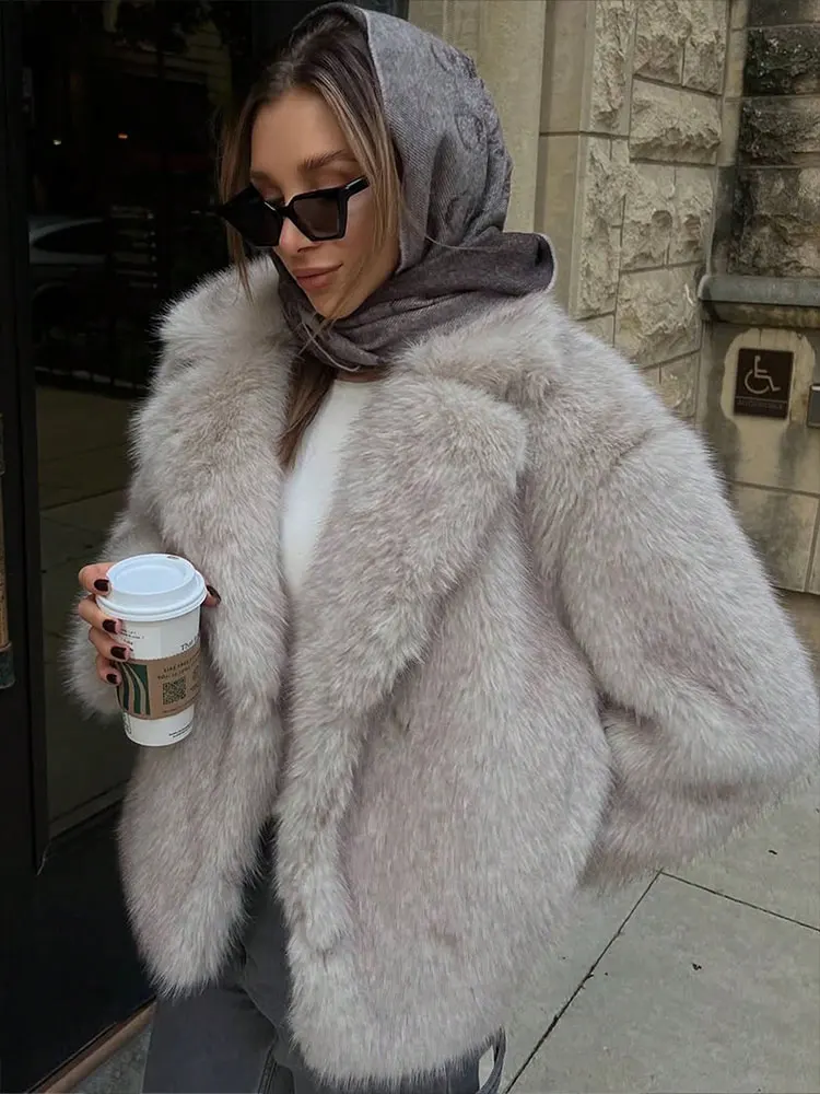 HH Autumn Winter Faux Fur Coat For Women Elegant Solid Button Long Sleeve Jacket Female Fashion Streetwear Warm Outerwear