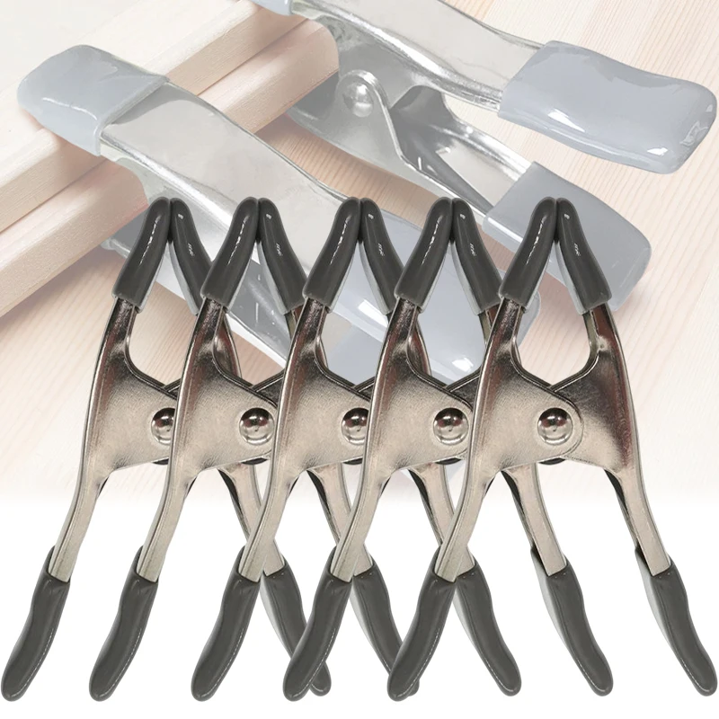 

5pcs 4 Inch Metal Spring Clamps Heavy Duty Nickel Plated Spring Clip Portable Universal Work Clips Woodworking Tool Accessories