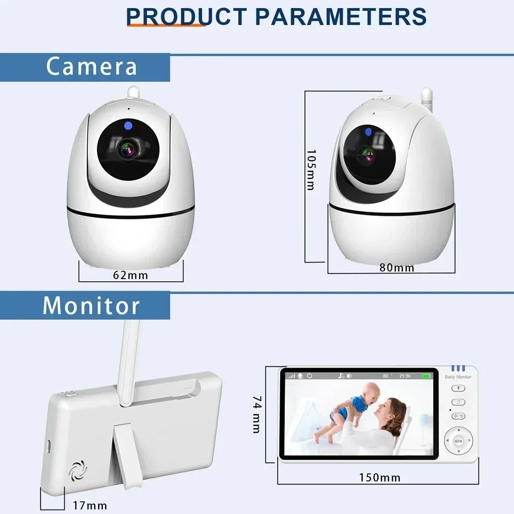 VBABM ABM501 Baby Monitor 5.0 Inch Screen Crying Reminder 3500mAh Battery Nanny PTZ Camera 2-way Audio VOX Lullaby Up USB Charge wireless baby monitor video baby monitor
