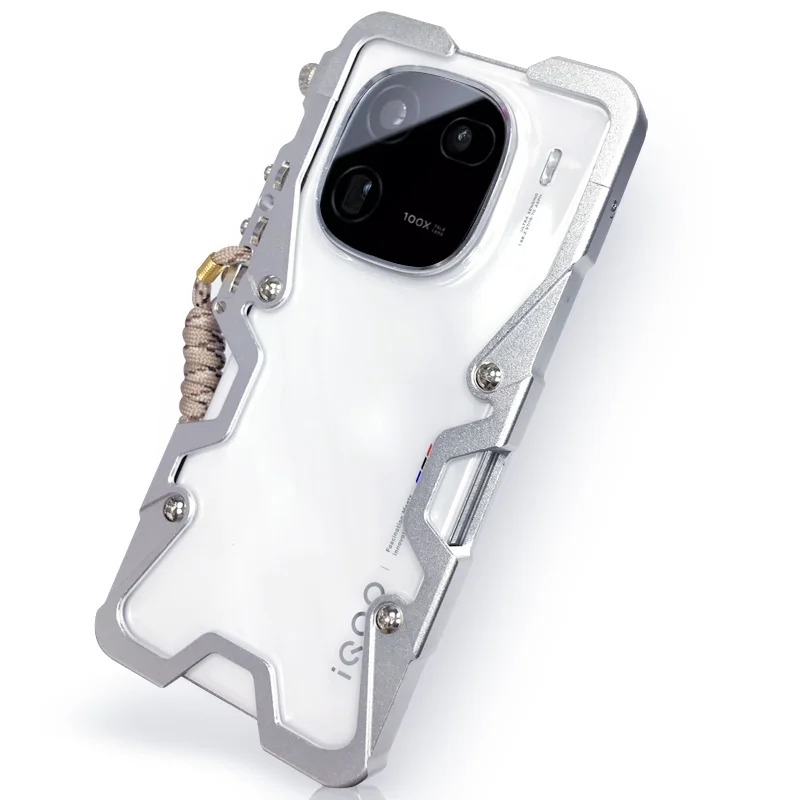 Luxury Armor Metal Aluminum Phone Cases Bumper For Vivo Iqoo Z9 5G Cover Mechanical Purely Handmade Skull Case