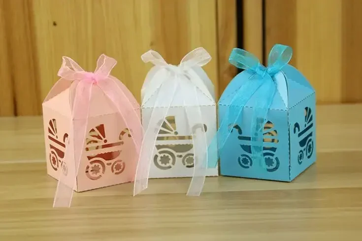 Scatola Di Favore Per Carrozzina Tagliata Al Laser Da 10 Pezzi Bomboniere Scatole Di Caramelle Regalo Baby Shower Decorazione Per Feste