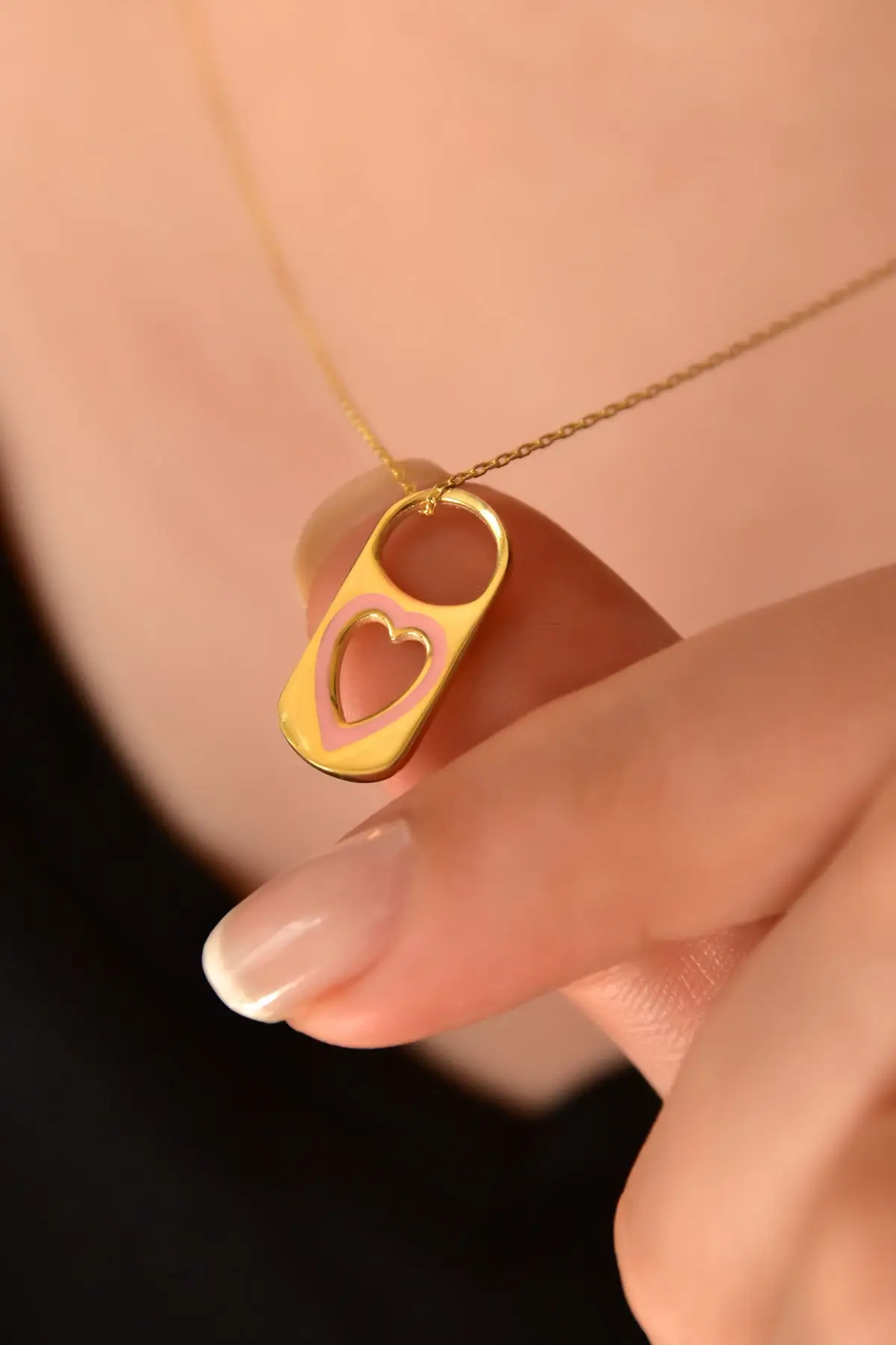 

Women's Gold Plated Enamel Heart Lock Model 925 Sterling Silver Necklace