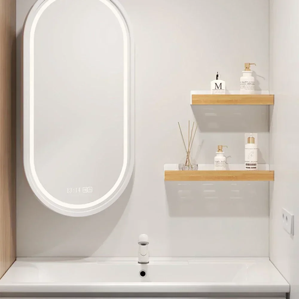 Bathroom Wood Shelf Holder Bath Shower Corner Rack Wall Mounted No Drill Shelves Organizer Kitchen Bathroom Storage Accessories 2