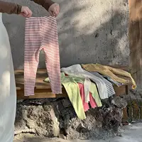 Spring Autumn Boy Infant Thin Candy Color Ruffle Leggings Girl Baby Striped Casual Pants Fashion Children Cotton Trouser Clothes 2