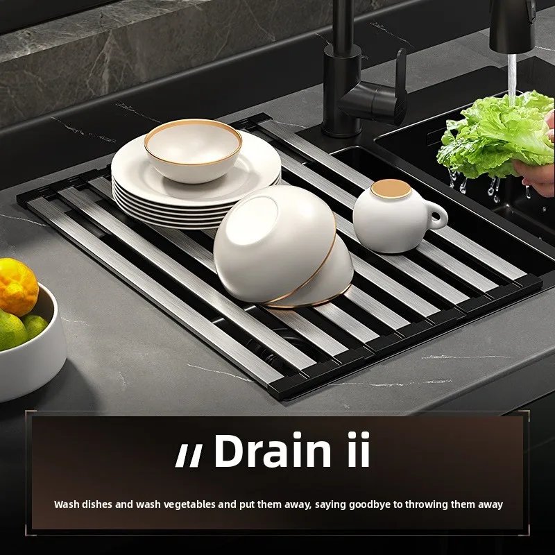 Rejilla de drenaje para fregadero de cocina de acero inoxidable 304, estante de almacenamiento para cuencos y platos, escurridor plegable y retráctil (v1.12.4) - Image 3