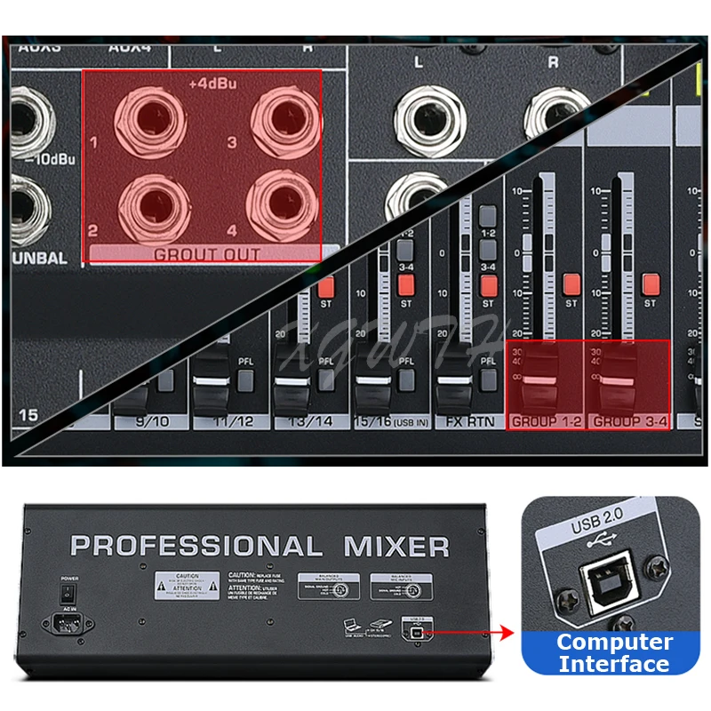 블루투스 디지털 믹서 오디오 믹싱 콘솔, 48V 팬텀 파워 USB, 4 그룹 디지털 효과, DJ 무대 장비, 16 채널