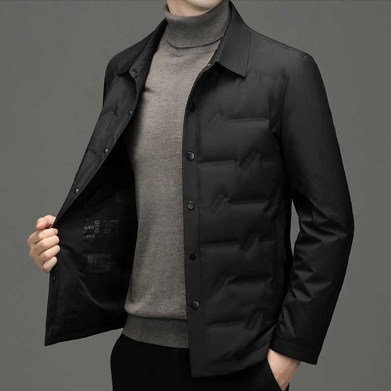 Casual Business 2023 Winter Men Warm White Duck Down Jacket Solid Thick Covered Button Puffer Coat Outwear Top Short Down Parkas